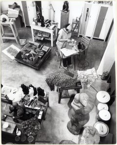 Elizabeth Catlett at work in her studio, circa 1983.